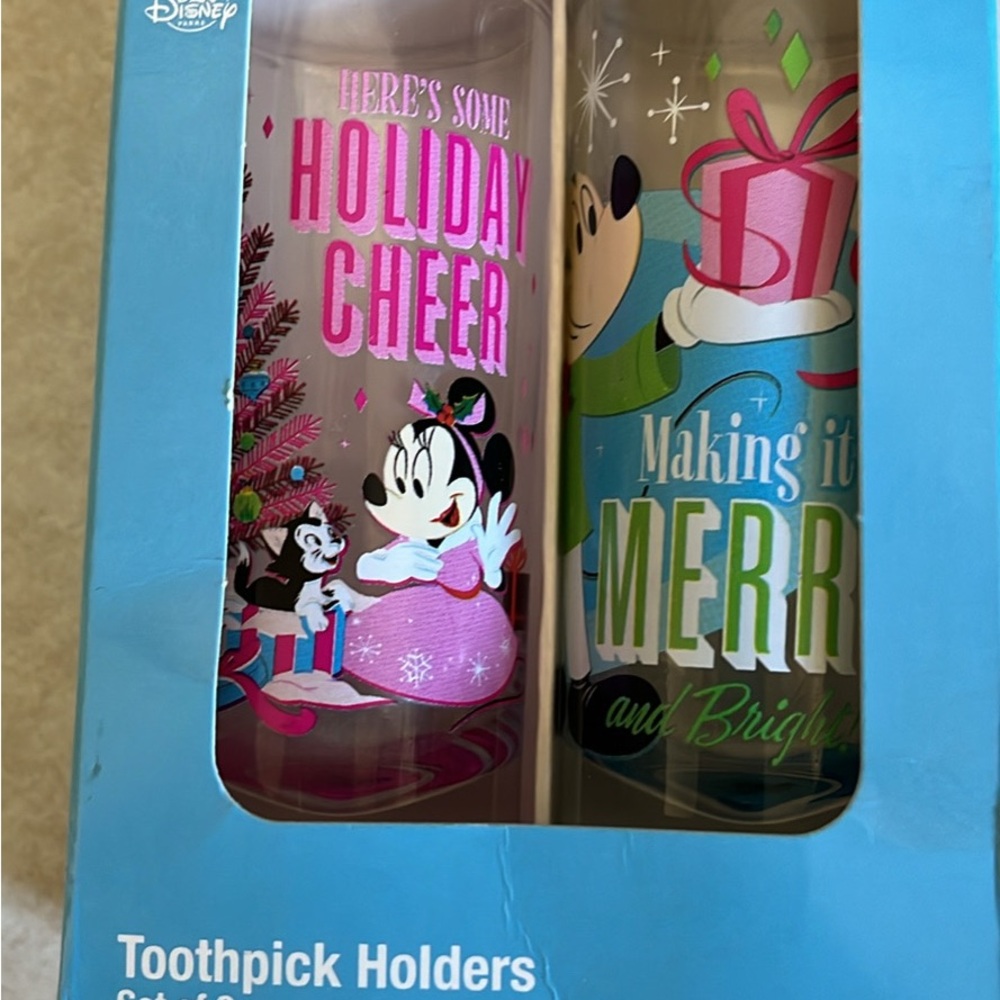 Disney Mickey and Minnie Festive Toothpick Holders - Pink and Green